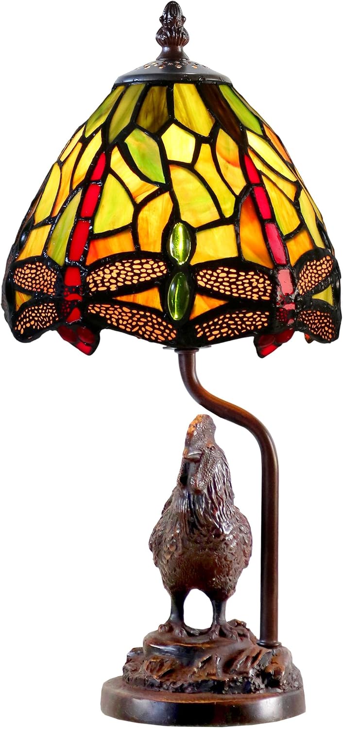 Dale Tiffany TA23209 Callico Rooster Handmade Tiffany Accent Table Lamp, Antique Bronze Finish, 15" Tall