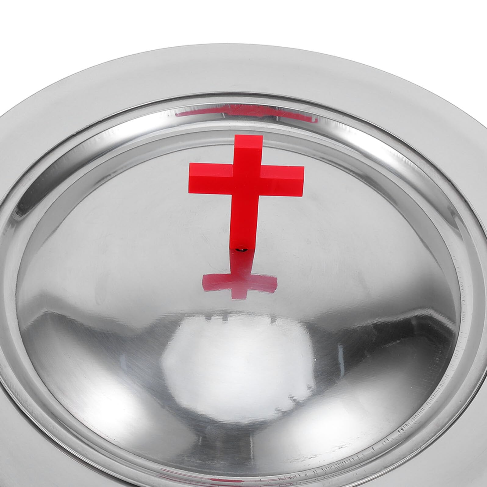 Gadpiparty Vassoio per la Comunione in Acciaio Inossidabile 30 CM con Coperchio e Copri Pane Rosso a Croce Piatto Sacro per Servizio Altare e Forniture per Cerimonie Religiose in Chiesa