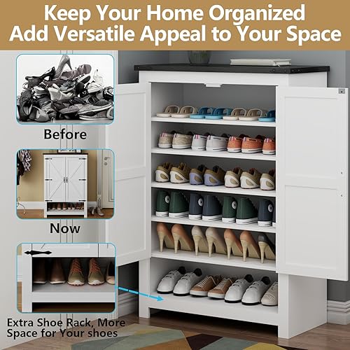Miniatura 9 de Loomie Armario de zapatos con puertas, 7 niveles y 28 pares de zapatos para entrada, armarios de zapatos estrechos ocultos con estantes ajustables,
