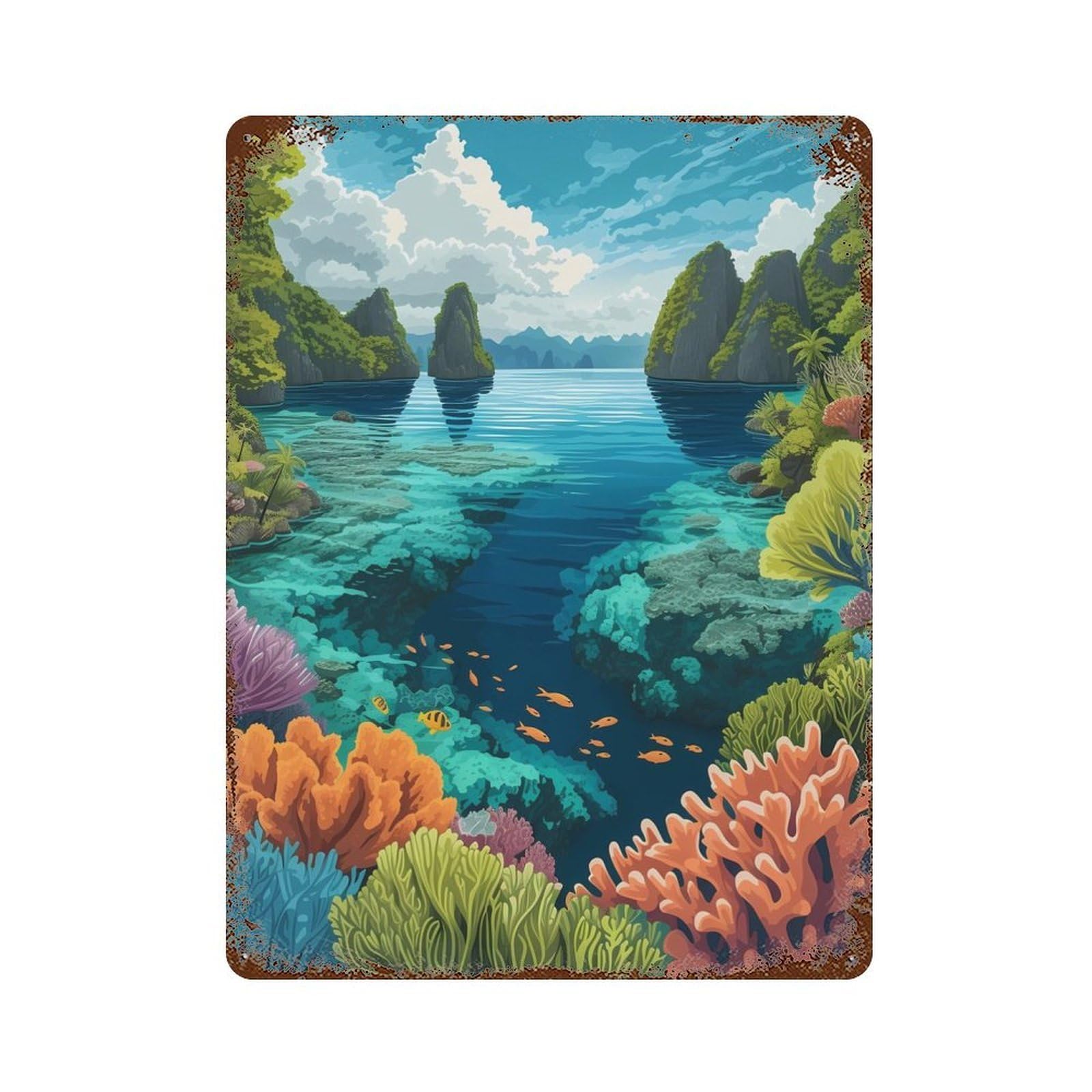 Beautiful Raja Ampat Rust Effect Tin Sign 15.7"x11.8", Industrial Home Decor for Garage, Bar And Workshop Decor