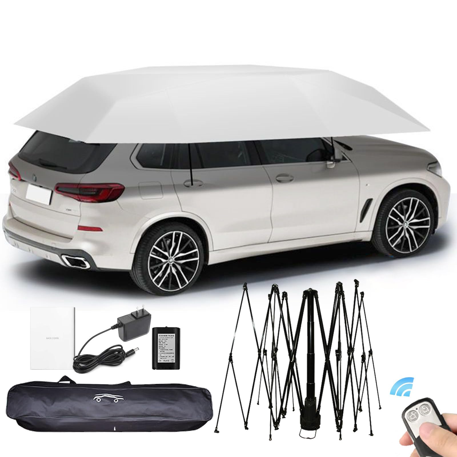 Ombrello Parasole Completamente Automatico per Auto, Parasole Pieghevole Elettrico per SUV con Isolamento Termico Telescopico, Telecomando Automatico, Uso Esterno,Silver gray-4.8m/189''