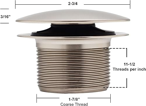 Miniatura 10 de Westbrass D398RK-50 Tapón de drenaje de bañera con punta de hongo de rosca gruesa NPSM de 1-12 pulgadas con placa frontal de desbordamiento
