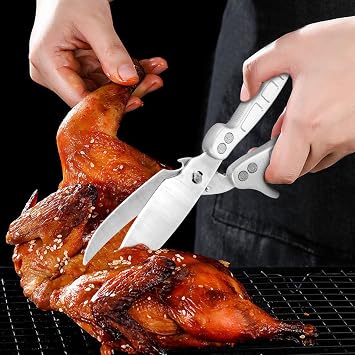 Jasni Heavy Duty Kitchen Shears, Spring Loaded Poultry Shears Stainless Steel Chef Scissors for Bone, Chicken, Poultry, Fish, Food, Meat,Spring-loaded Full Steel Handle