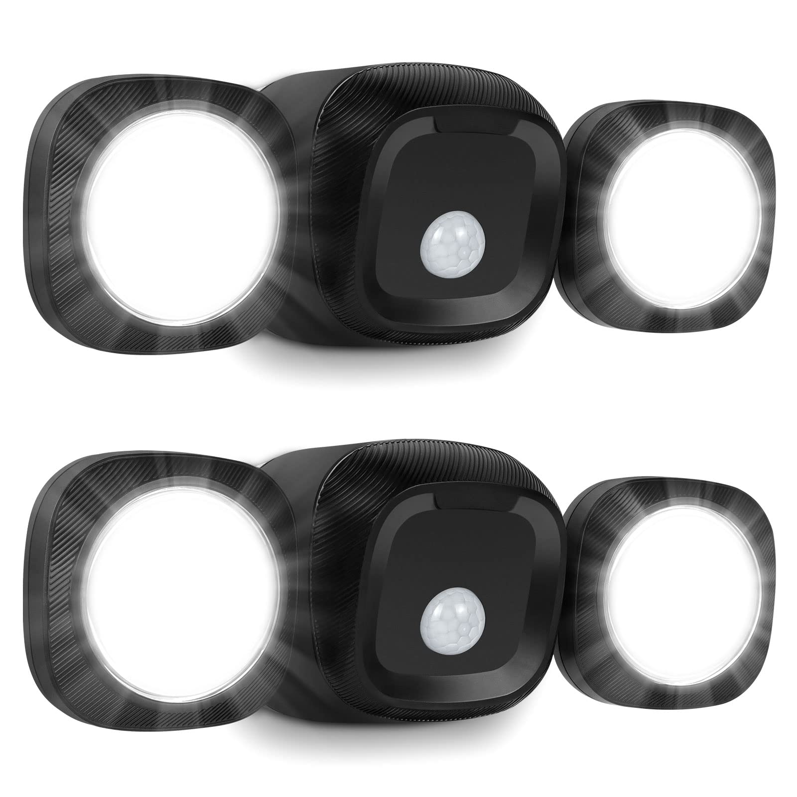 Battery Powered Motion Sensor Outdoor Lights - Wireless Motion Detected LED Flood Light,5500K,IP65 Waterproof Motion Sensing Dual Head Security Spotlight Outside House Garage Porch Shed, Black-2Pack