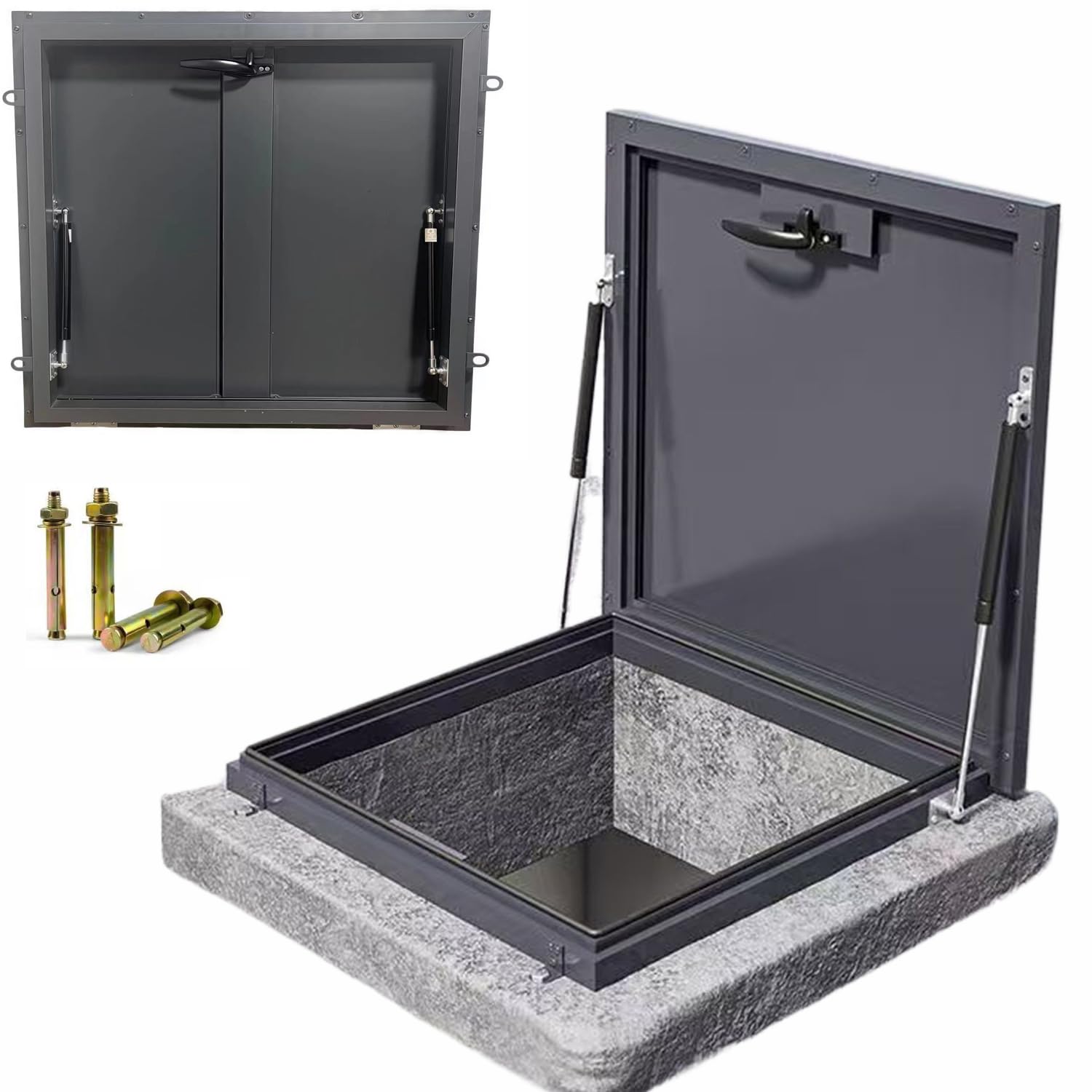 Trappe de toit en aluminium gris foncé 75x60 cm pour accès grenier