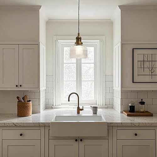 Miniatura 4 de Yosoan Indoor Vintage Pendant Light with Striped Shade, 1-Light Hardwired Edison Vanity Fixture Industrial Semi Flush Mount Lamp Bowl Texture Glass