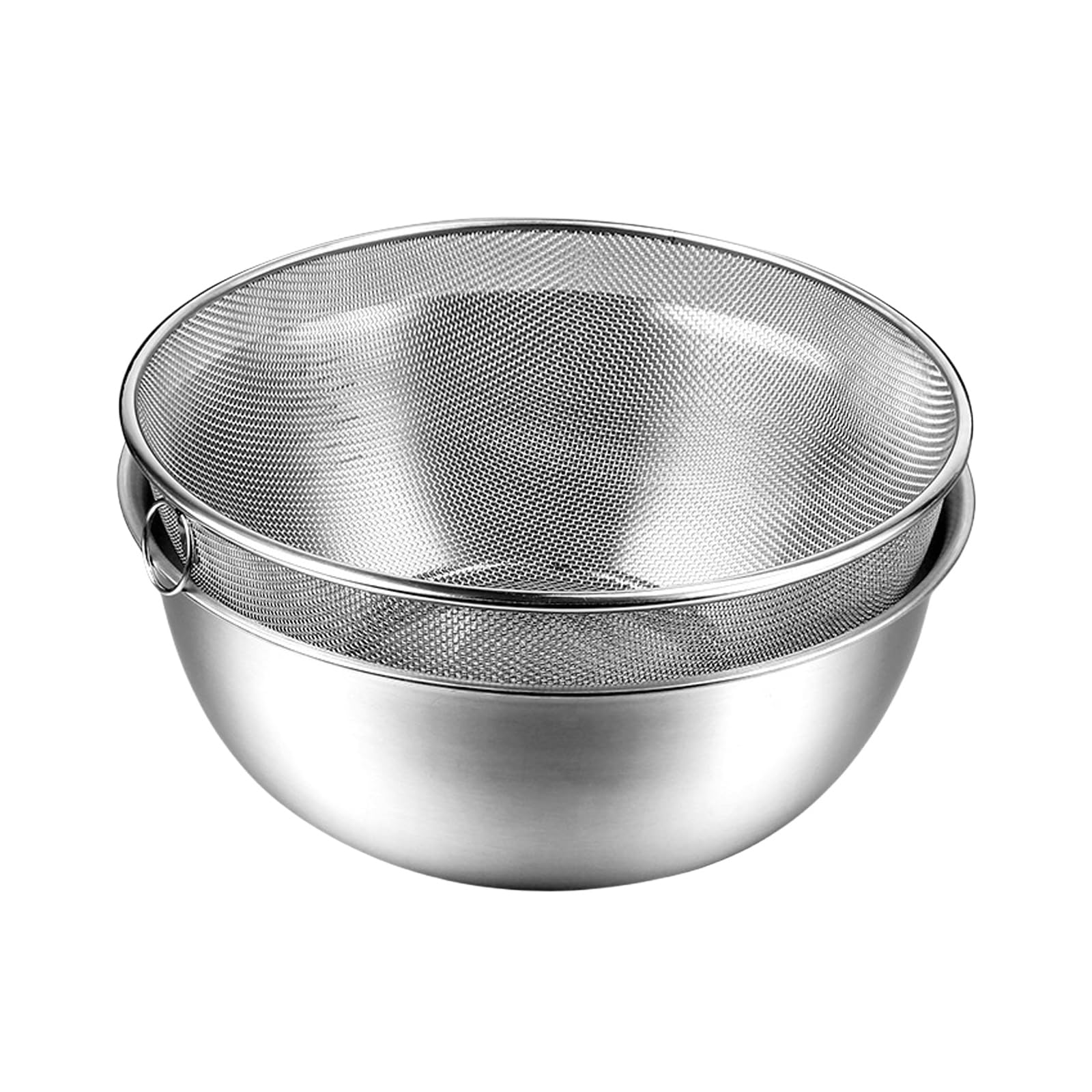 MALSSE Stainless Steel Strainer Fine Hole Colander with Mixing Bowl Set Kitchen Basket for Home Cooks and Professional Chefs Pastas Draining Bowl