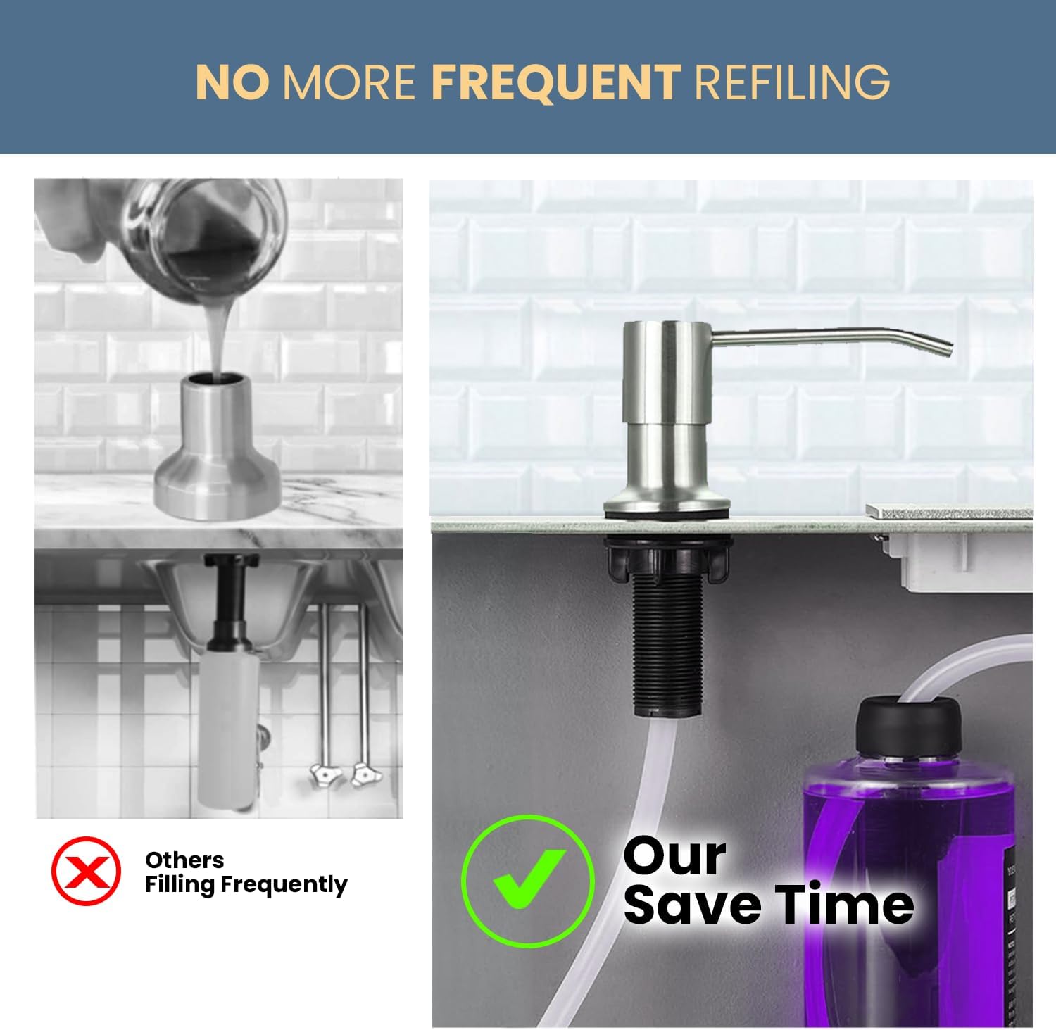 SBEN Soap Dispenser Extension Tube Kit – 40" Under Sink Hose with Check Valve, Universal Fit for Built-in Dispensers, Connects to Soap Bottles, Strong Suction, No More Countertop Refills