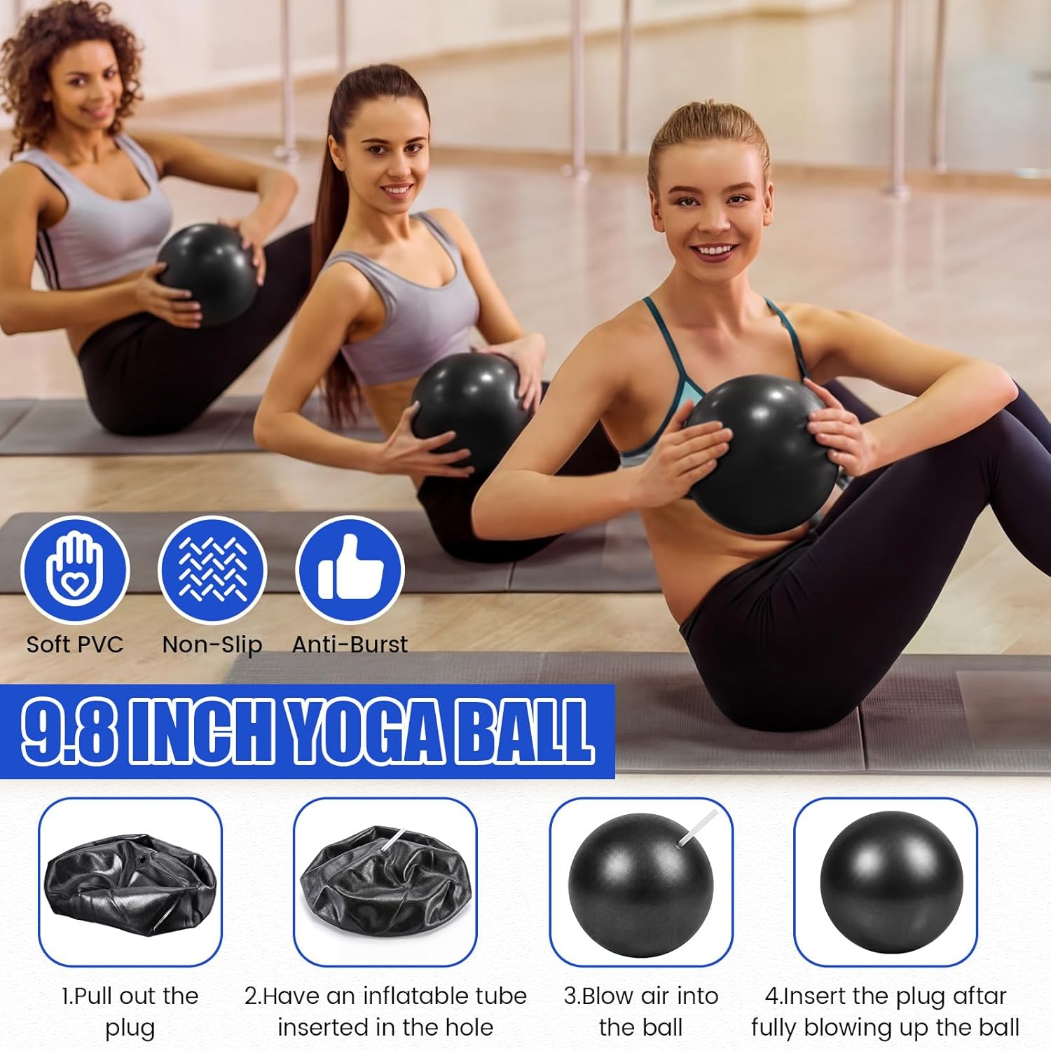 40 Pcs 9 Inch Bulk Pilates Balls Resistance Bands Set 20 Mini Bulk Exercise Balls Yoga 20 Resistance Loop Exercise Bands for Stability Fitness Physical Strength Office Training Gym