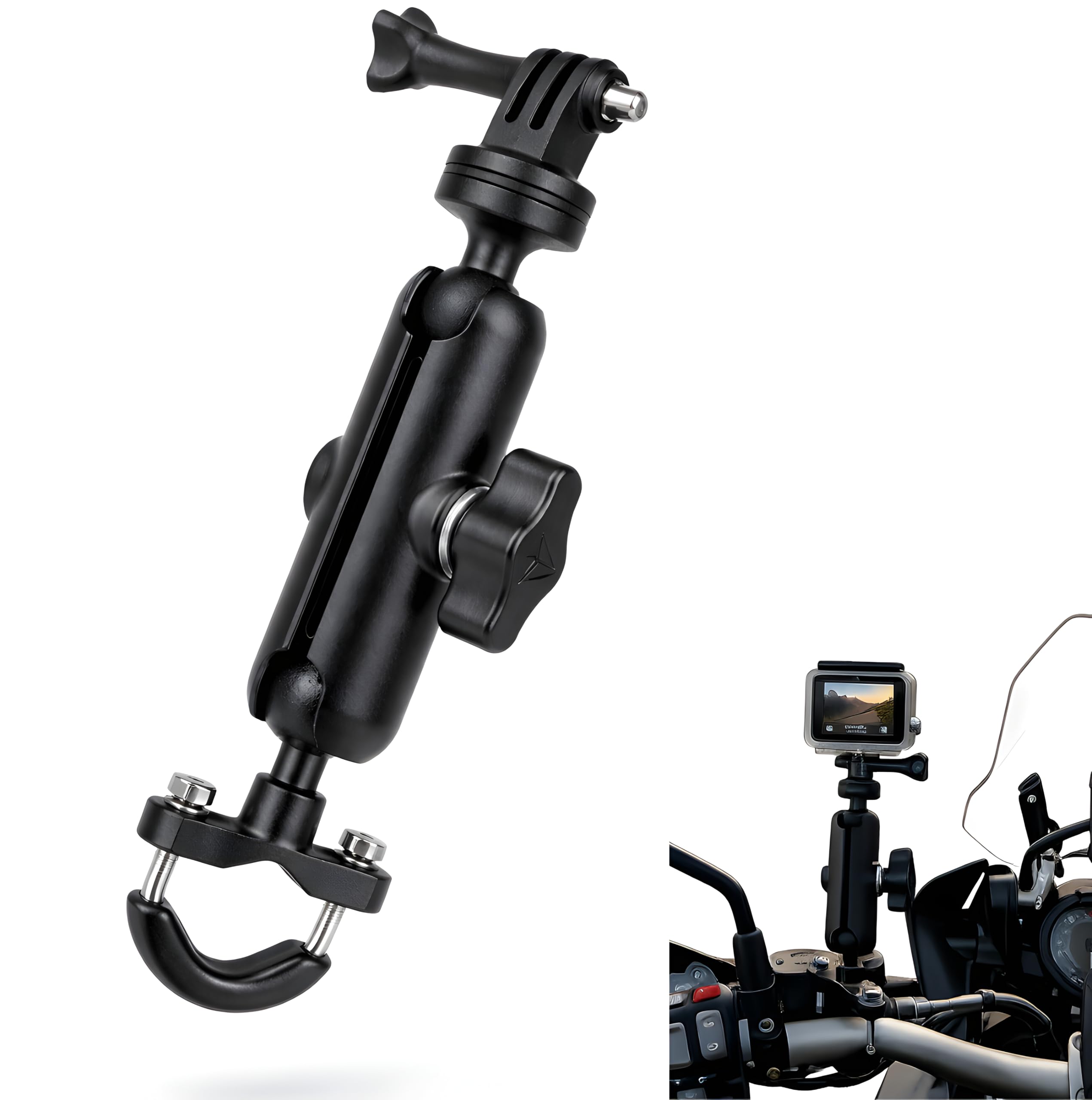 2025 Updated Action Camera Handlebar Mount, Metal Alloy Bike Camera Holder with Dual 360° Rotation, 1/4 Inch Metal Screw, Universal Mount for GoPro, Insta360, DJI Action Cameras-picture-18