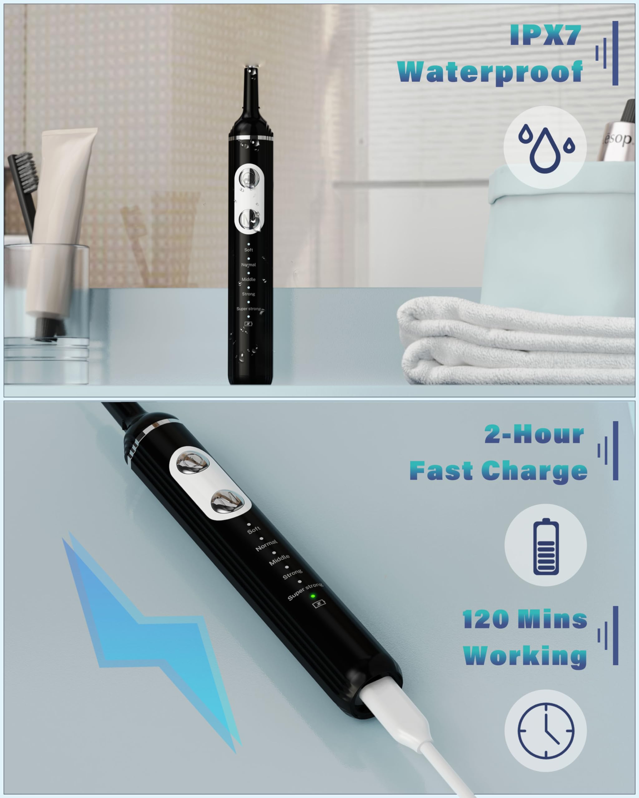 Stim-U-Dent Cepillo de dientes eléctrico con 5 modos para blanquear los dientes, recargable