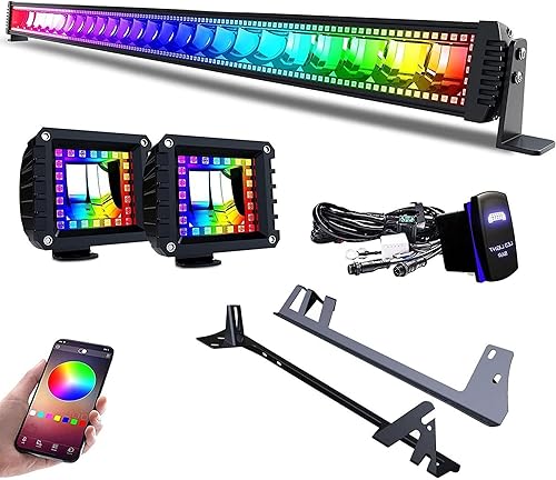 Miniatura 10 de Lpteso Barra de luz LED RGB de 52 pulgadas + 2 módulos LED RGB de 4 pulgadas con 16 colores sólidos que persiguen el anillo cambiante con