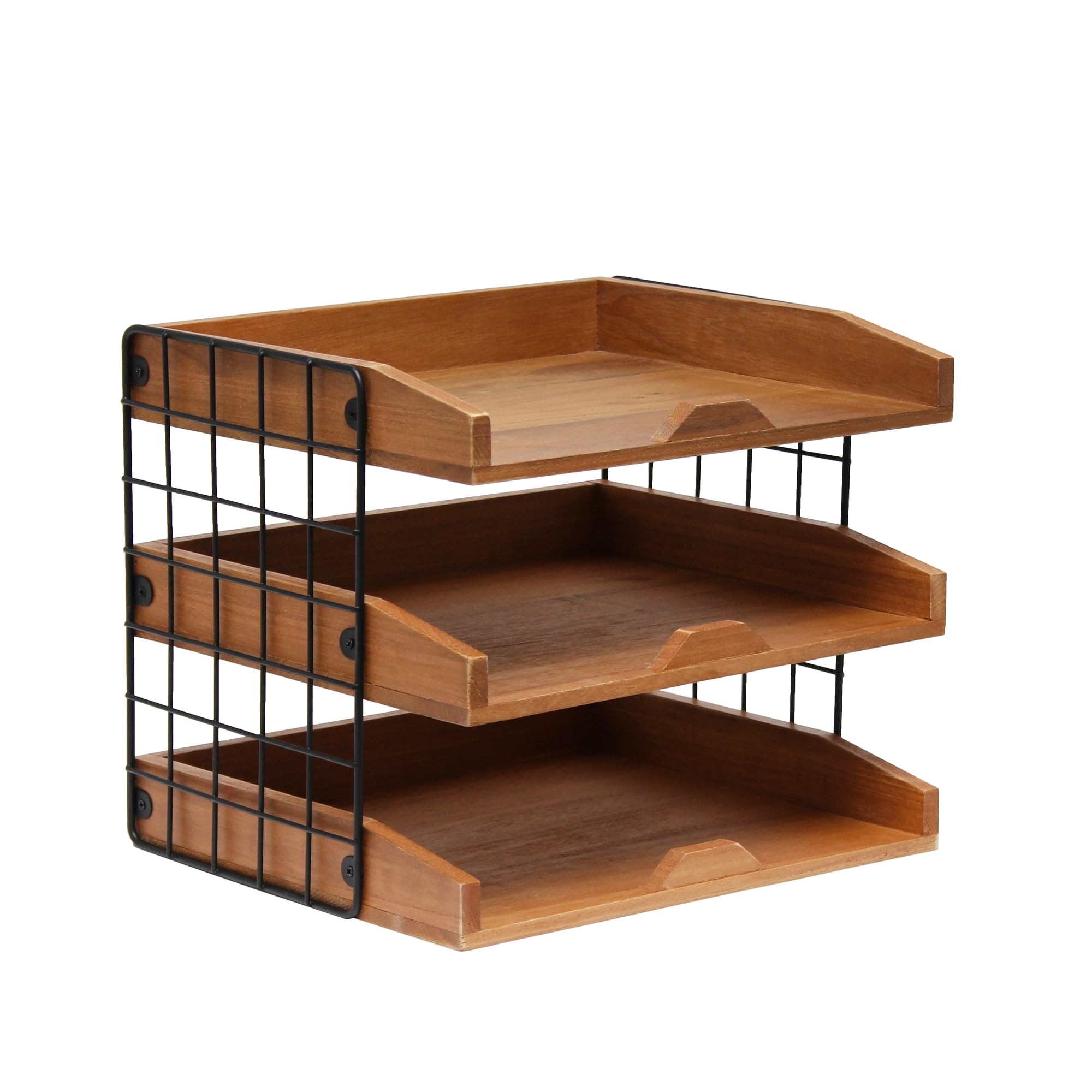 Elegant Designs HG1022-NWD Ev Ofis Ahşap Masa Düzenleyici Posta Mektup Tepsisi 3 Raflı, Doğal Ahşap
