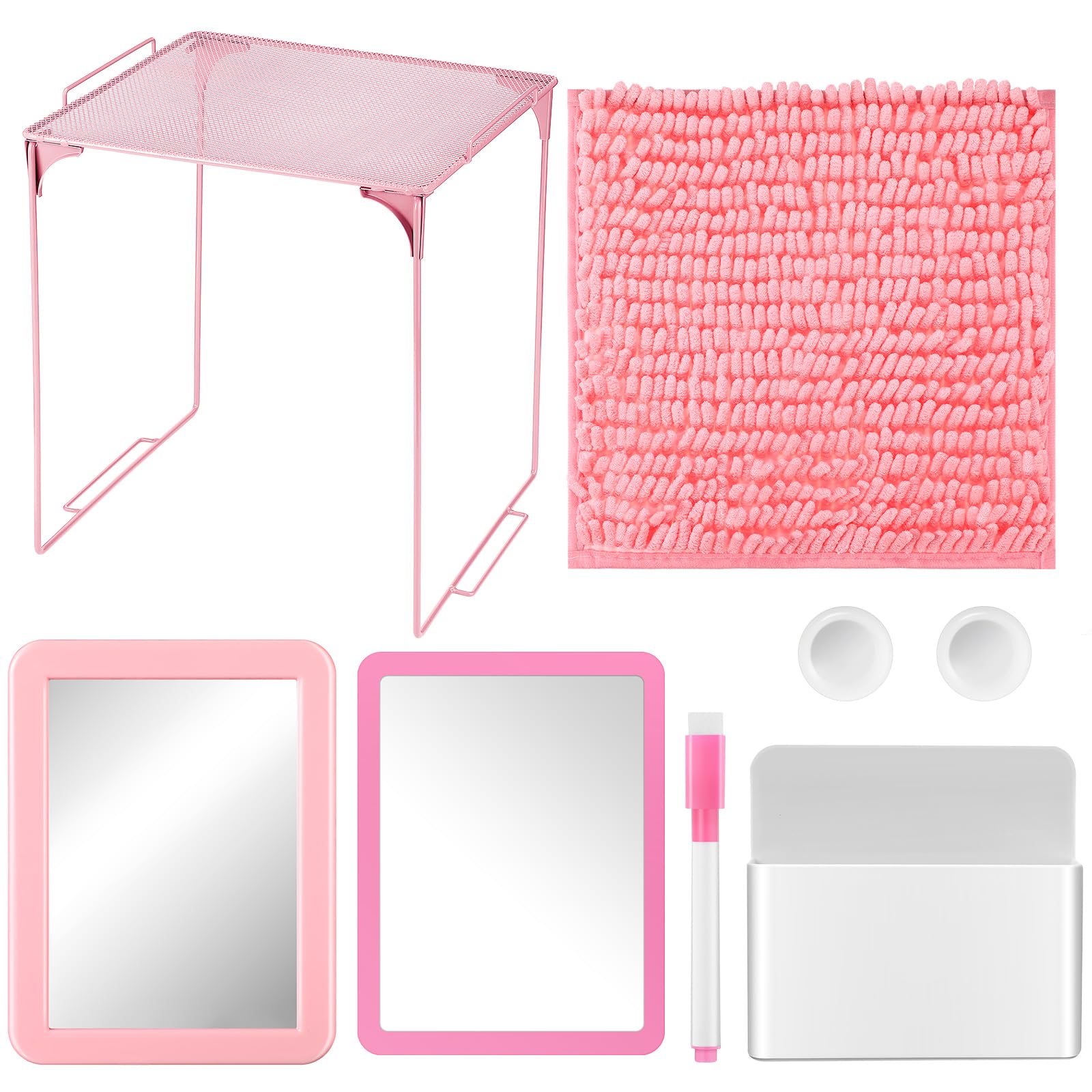 Maxcheck 8 Pcs Locker Accessories Set Locker Rug Magnetic Mirror Locker Organizer Dry Erase Markers Whiteboard Locker Magnets Locker Shelf Locker Decorations for Office School Essentials (Pink)-image-7