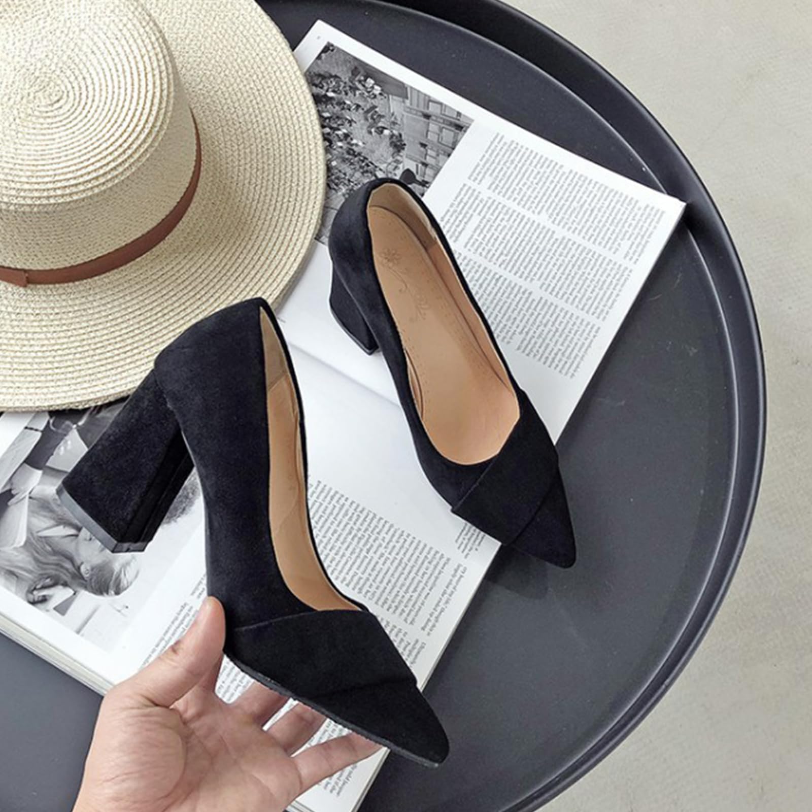 Décolleté Donna Punta Tacco Largo Slip On Scarpe Ufficio Lavoro
