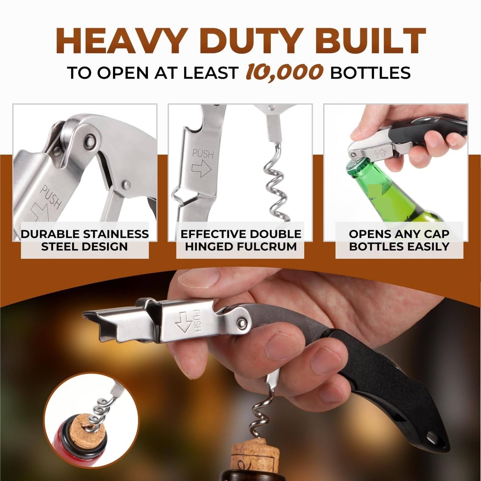 Abridores de Botellas, Abridor De Botellas Vino Resistente con Diseño Doble Bisagra For Camareros, Ideal For Fiestas Y Picnics Gadgets(2pc)