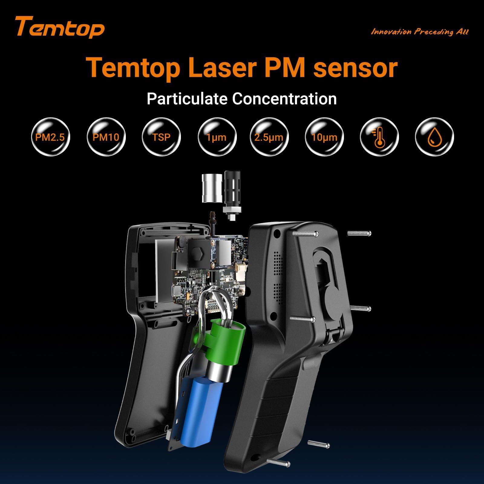 Temtop Compteur de Particules PM2,5 PM10 TSP Portatif, Moniteur Triple Canal Détection en Temps Réel 0,3μm 0,5μm 5μm, Appareil de Mesure Température et Humidité Airing-2000