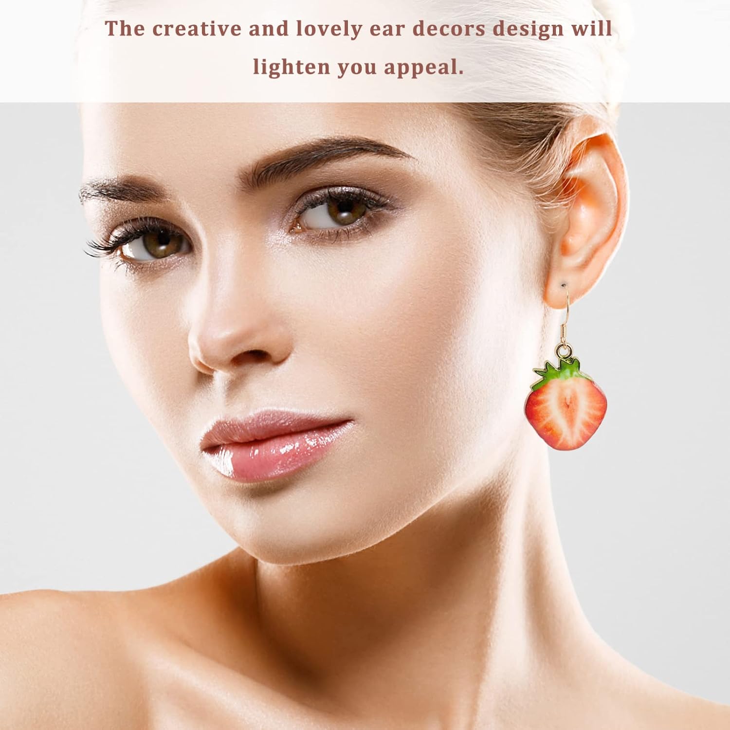 5pairs Strawberry Fruit Earrings Rhinestone Dangle Studs Cherry Ear Jewelry Summer Statement Earrings