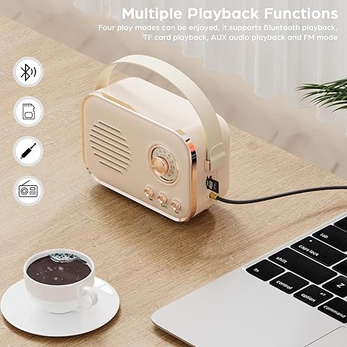 Miniatura 4 de Altavoz Bluetooth retro, altavoz Bluetooth inalámbrico portátil vintage de 5 W con volumen fuerte, radio FM, compatible con tarjeta TF AUX estilo