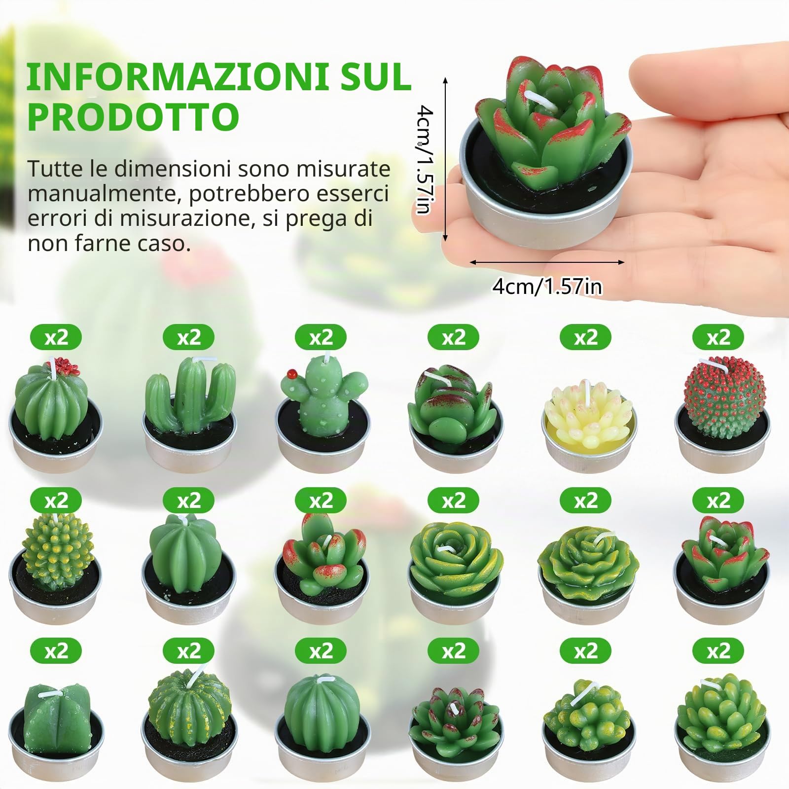36 candele tealight a forma di cactus, mini candele succulente sfuse per regali di festa, candele profumate fatte a mano per ospiti, matrimoni, baby shower, compleanno, Natale