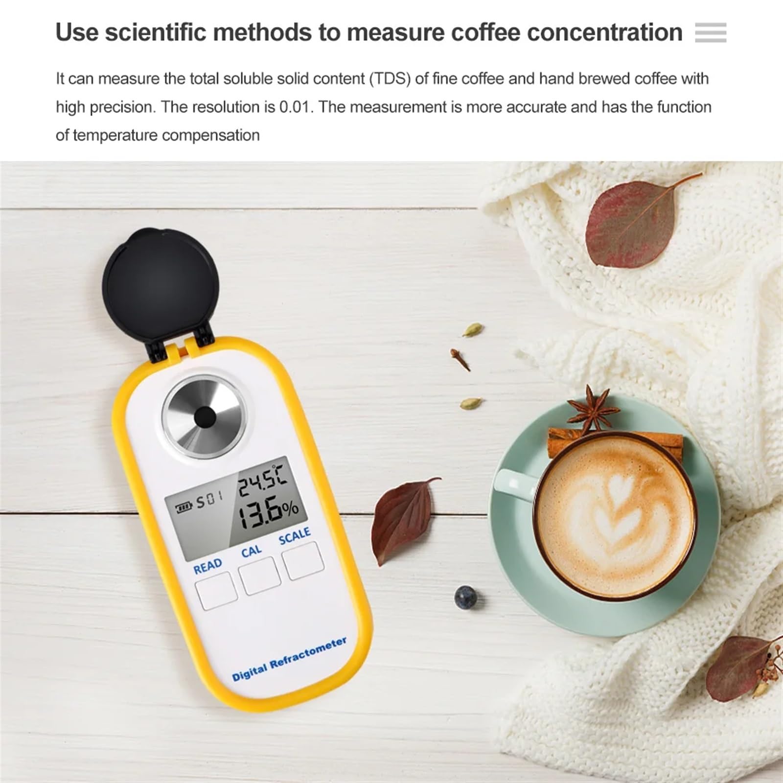 2-in-1 Auto Refractometer For Coffee Hydrometer TDS Concentration Meter Tester Detector Digital Measure Sugar