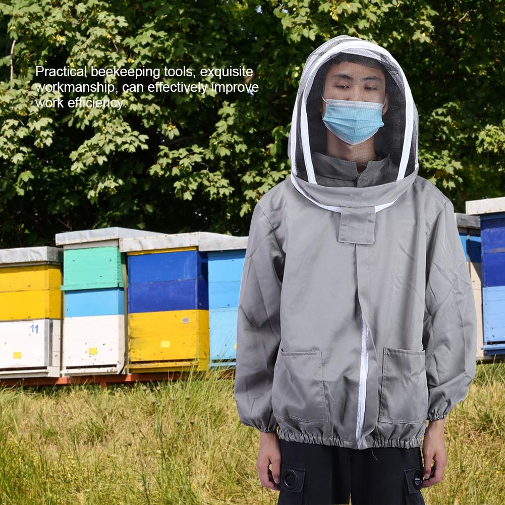 SIXRUN Giacca da Apicoltore Tuta da Ape in Cotone Poliestere con Doppie Cerniere Velo Pieghevole Grembiule Copertura Viso Vestibilità Traspirante per Apicoltori Ispezione dell'alveare e Lavoro in