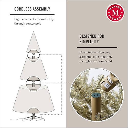 Miniatura 6 de MARTHA STEWART Árbol de Navidad artificial preiluminado de oropel, 7 pies, dorado