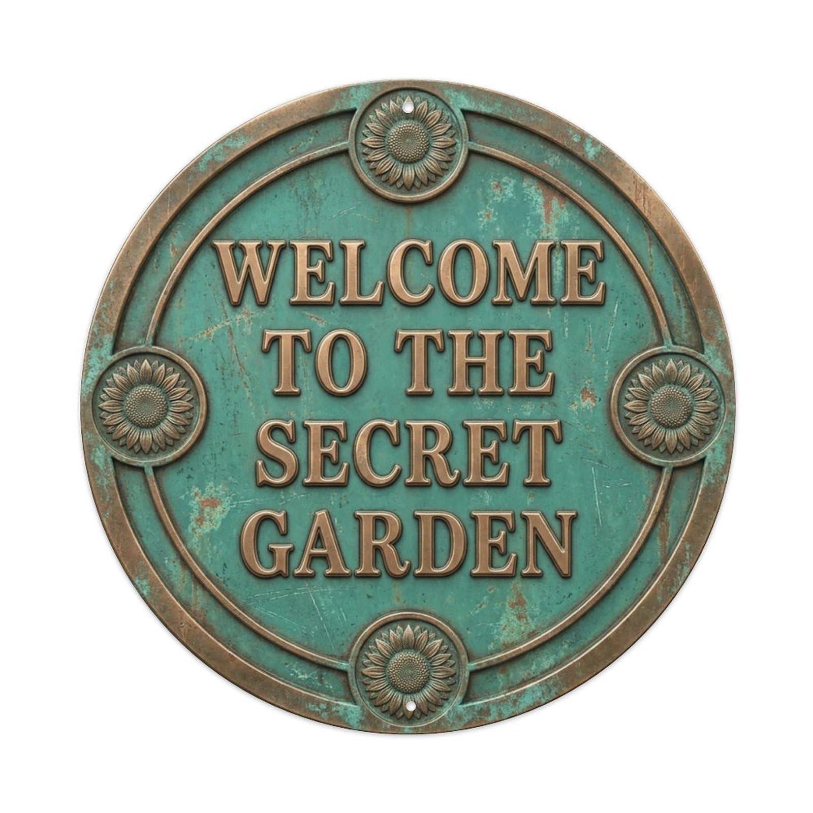 Vintage Welcome Secret Garden Botanical Aged Metal Tin Sign
