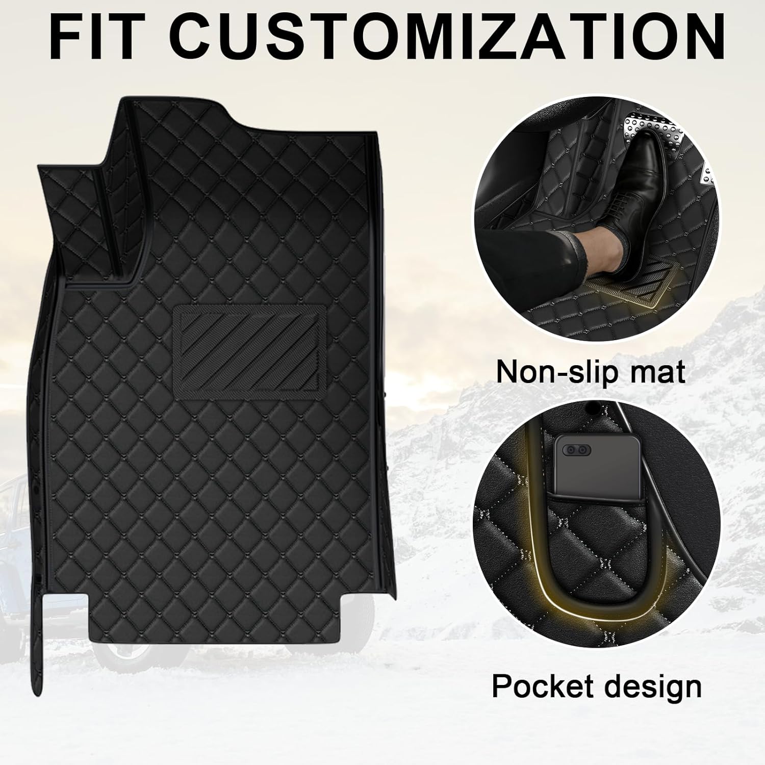 for Toyota Sienna 2011-2019 Custom Leather Floor Mats, All-Weather Waterproof Anti-Slip Full Coverage Thick Liners (Black) - Image 2