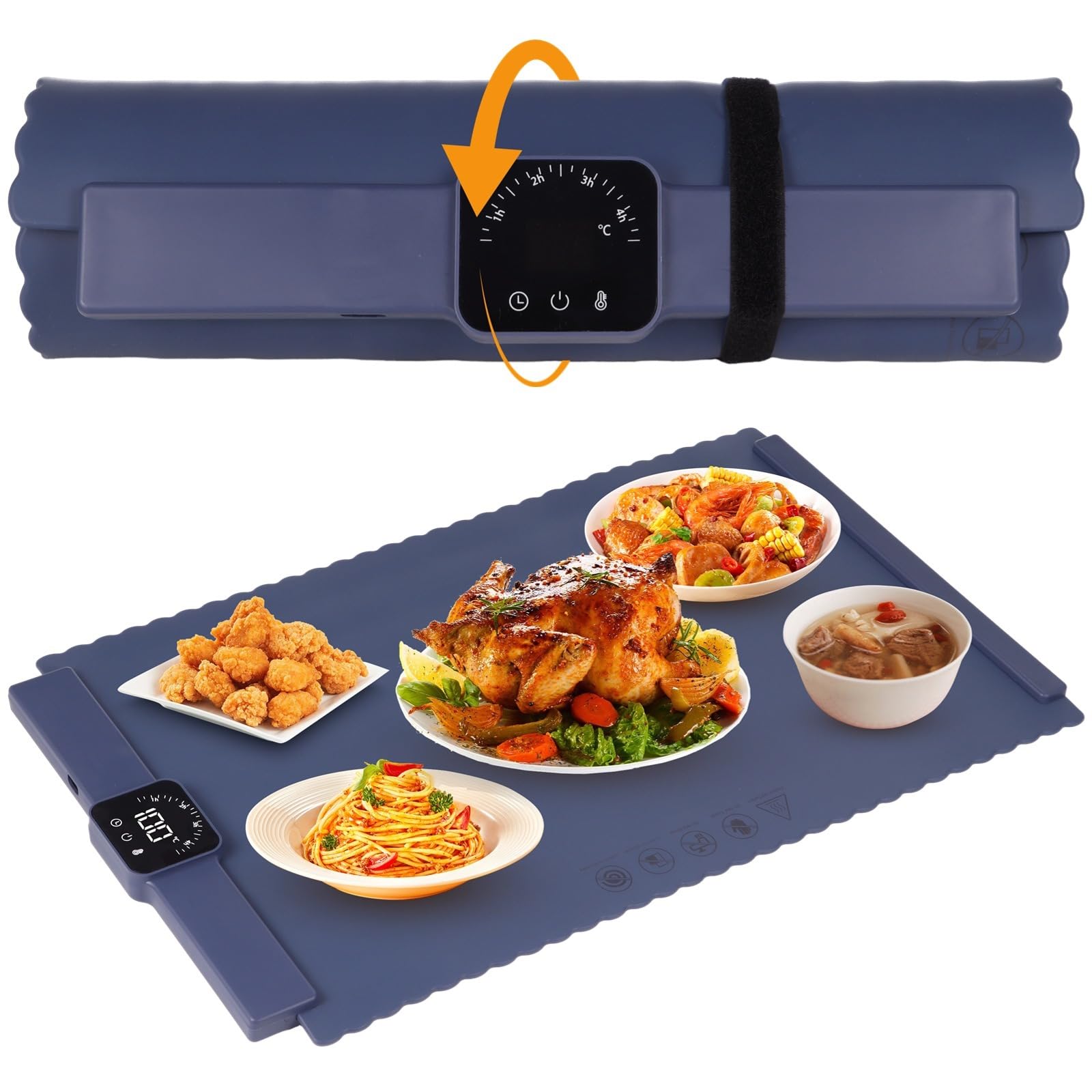 LUMINFLY Portable Electric Warming Tray, Smart Heating Tray with Adjustable Temperature & Fast Heating, Silicone Food Warming Mat, Large Warming Plate for Gatherings, Foldable, Parties