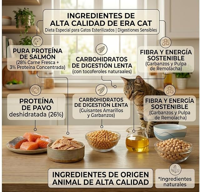 Foto 4 de 5 de ERA Pienso para Gatos Grain Free Adulto Esterilizado Sensiitive, Salmón y Pavo 3 kg
