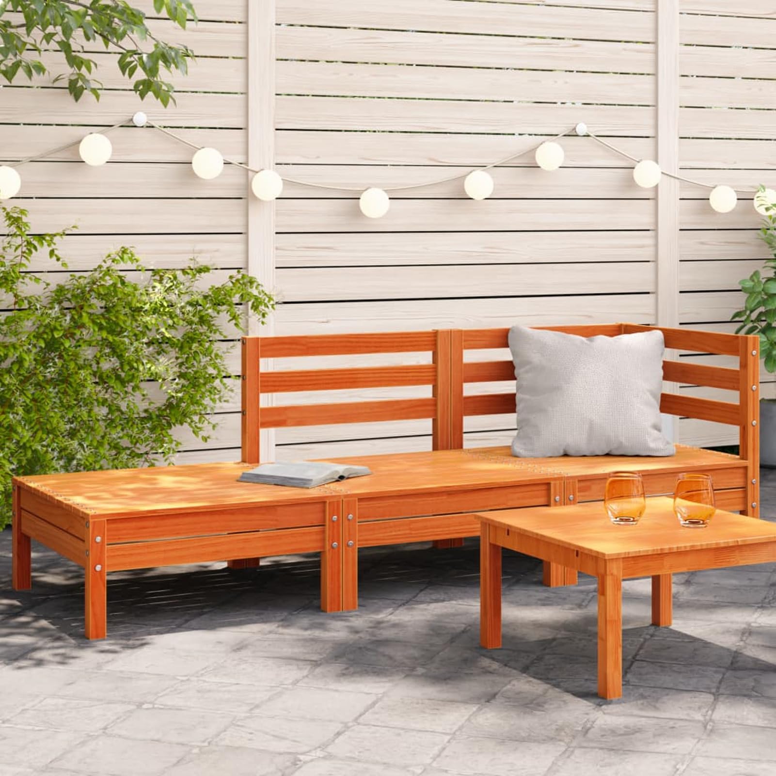 ShGaxin Canapé de jardin 3 places en bois massif de pin marron cire, canapé de jardin, terrasse, meubles de jardin extérieur - 838044
