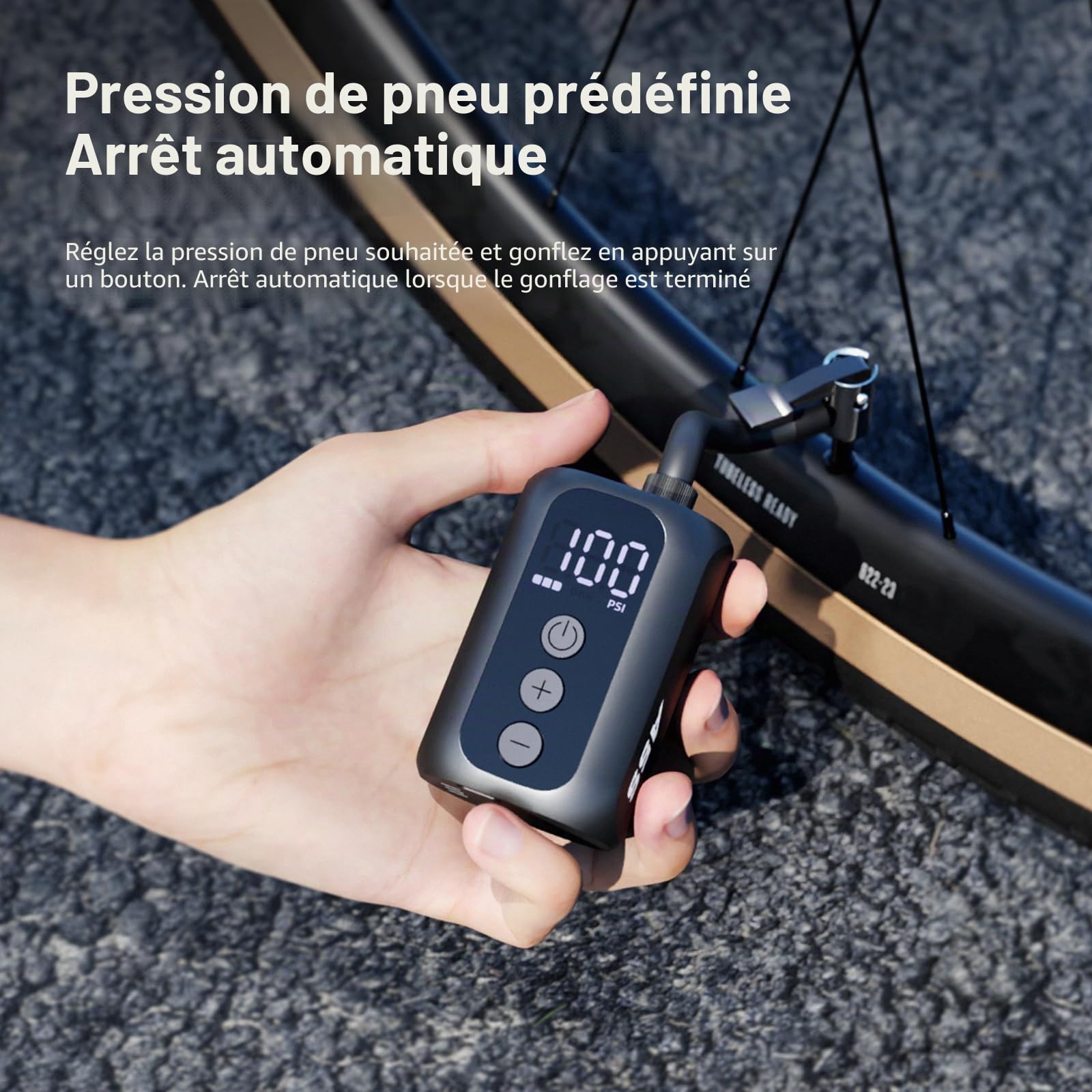 A5S Mini Pompe à air, électrique pour vélo Pompe,Électrique Compacte Max 100 PSI,Arrêt Automatique,Valves Presta et Schrader pour VAE, VTT et Vélo de Route(98g)