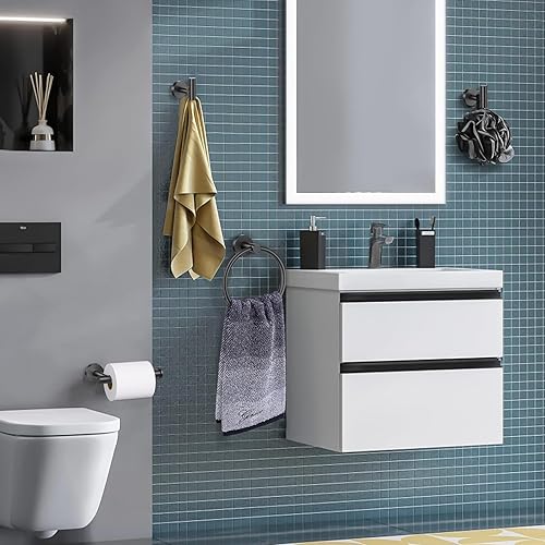 Miniatura 6 de Lairuier Juego de accesorios de baño, juego de 4 piezas de toallero que incluye soporte para papel higiénico, anillo para toallas y 2 ganchos de