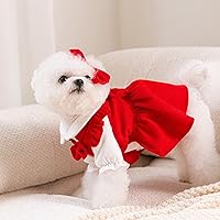 Vista 5 de Vestido de pana roja para perros pequeños, conjunto de vestido de invierno para cachorros, ropa de Navidad
