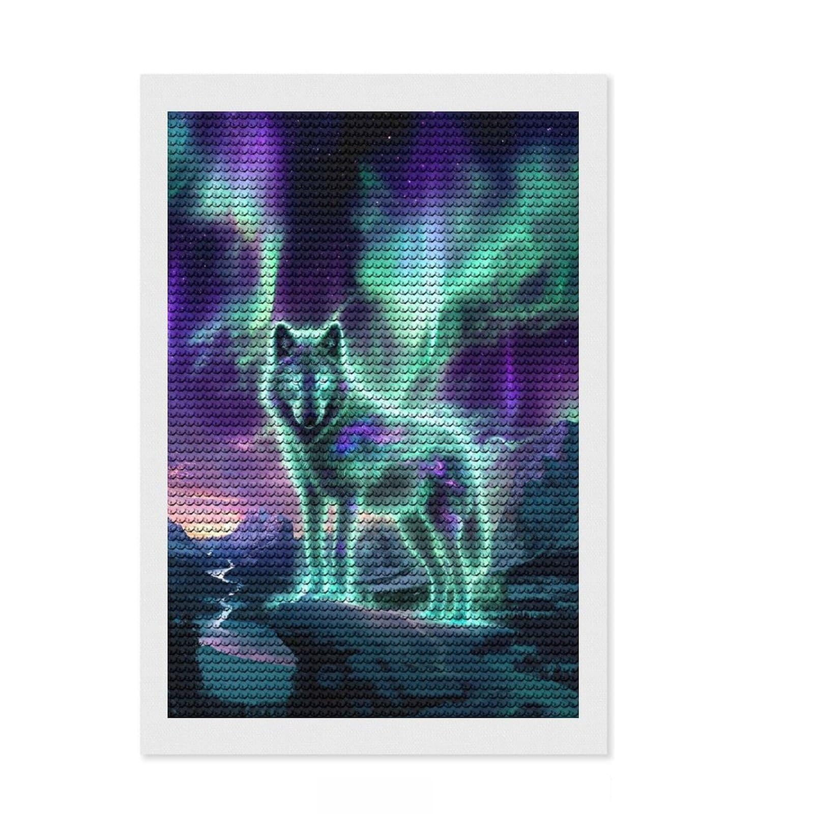 Junmoney Aurora Essence Wolf DIY Diamond Art Canvas Kit 8"x12", Birthday Gift, Vintage Style Decor, for Beginners, Artistic Hobby