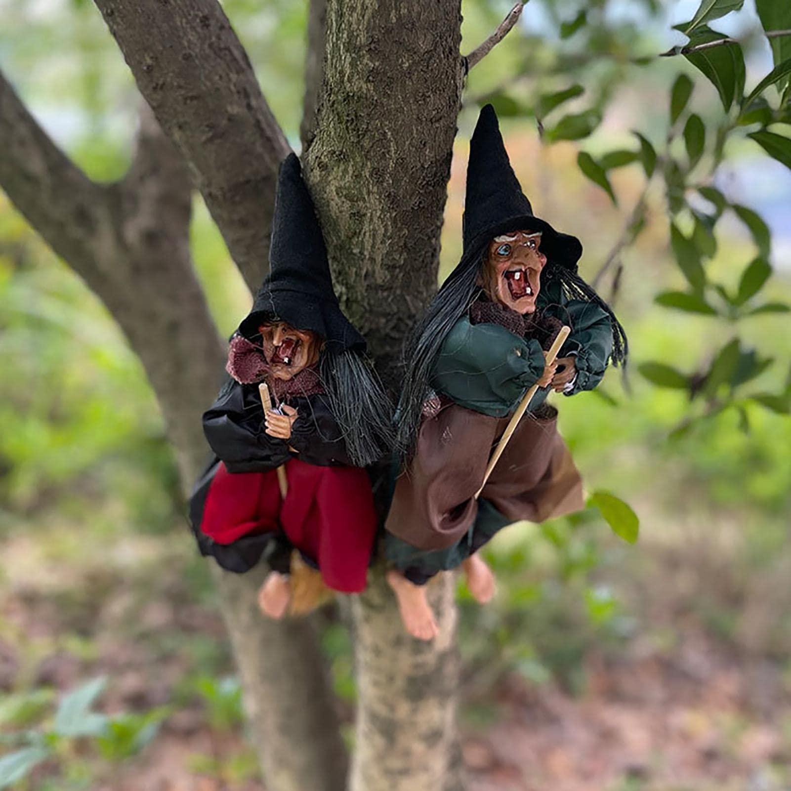 Décoration D'Halloween à Suspendre Avec Sorcière Animée à Suspendre Avec Son Effrayant Et Yeux Rouges Brillants, Figurine De Sorcière Volante
