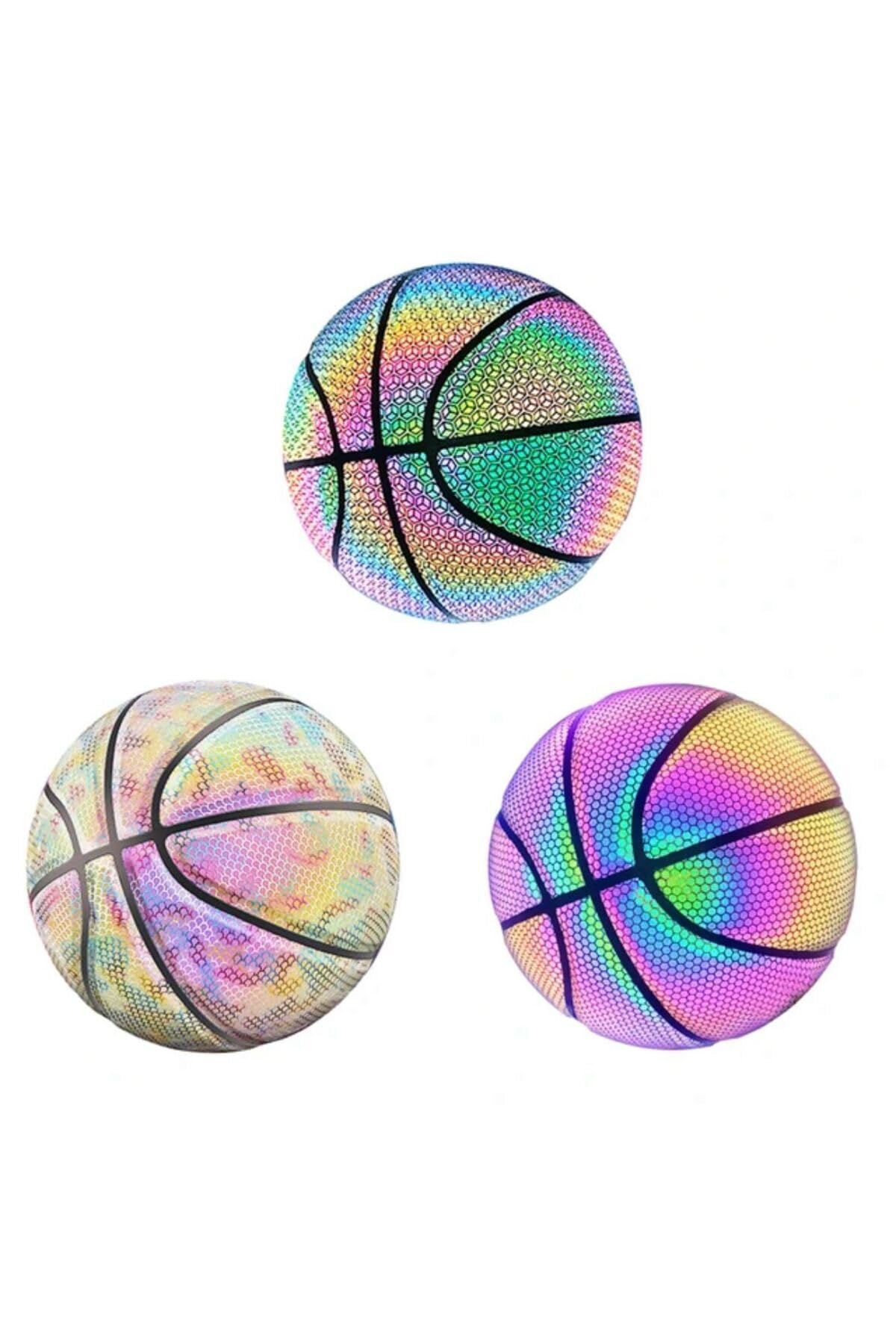 teknotrust Renkli Holografik Yansıtıcı Basketbol Topu Pu Orijinal Deri - 640 gram Iğne Hediyeli Çok