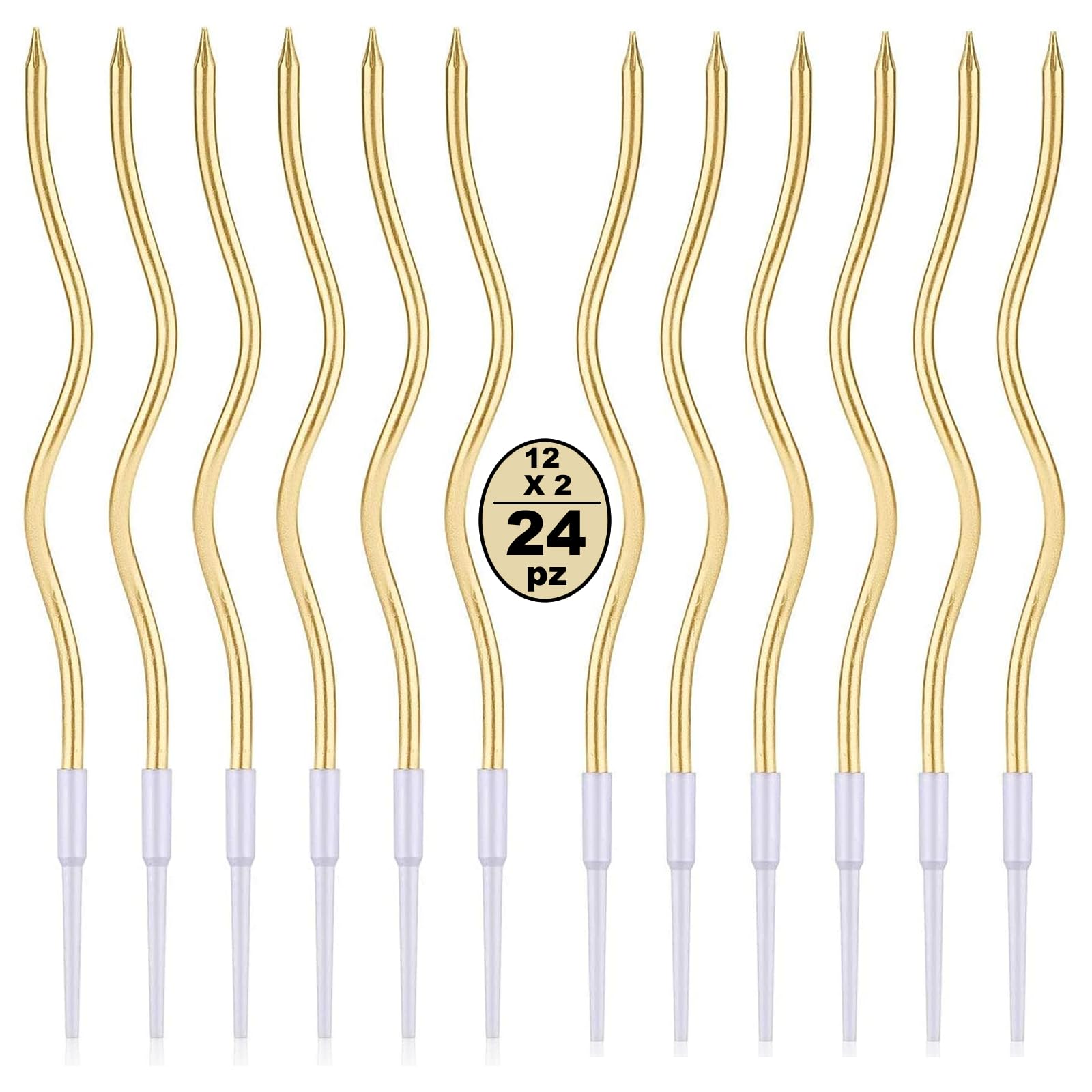 Festa Centro 24 Birthday Cake Candles, Spiral Birthday Candles Long and Thin with Metal Surface, Spiral Cupcake Candles for Birthday Party Cake Decorations (Golden)