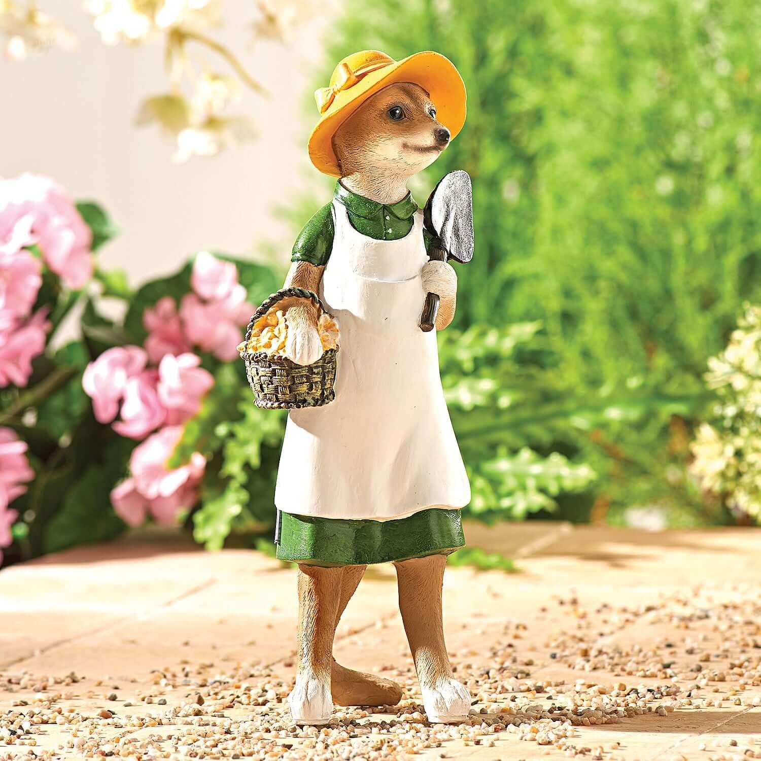 Coopers Of Stortford Brown - Mia Gardening Meerkat Ornament - Weather Resistant Polyresin Garden Figure With Tools