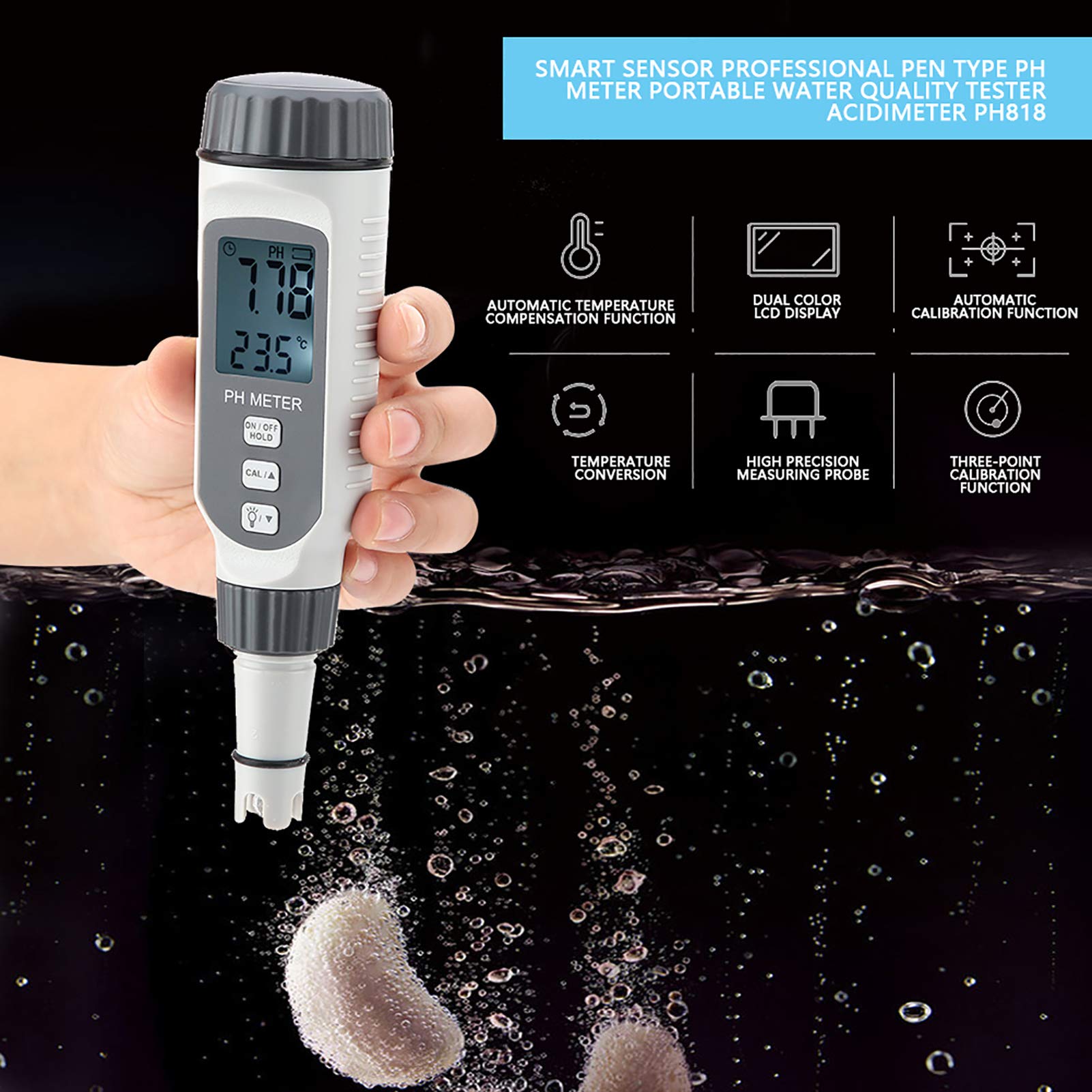 Phmetro Portatile PH818 Tester PH Digitale alta precisione 0,01 risoluzione per Acqua Suolo Piscina Acquario