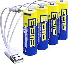 EEMB AA Batterie 4Pack AA Batterie ricaricabili al litio AA Cavo di ricarica USB tipo C Batteria di ricambio 1.5V 2600mWh per Blink fotocamera torcia elettrica