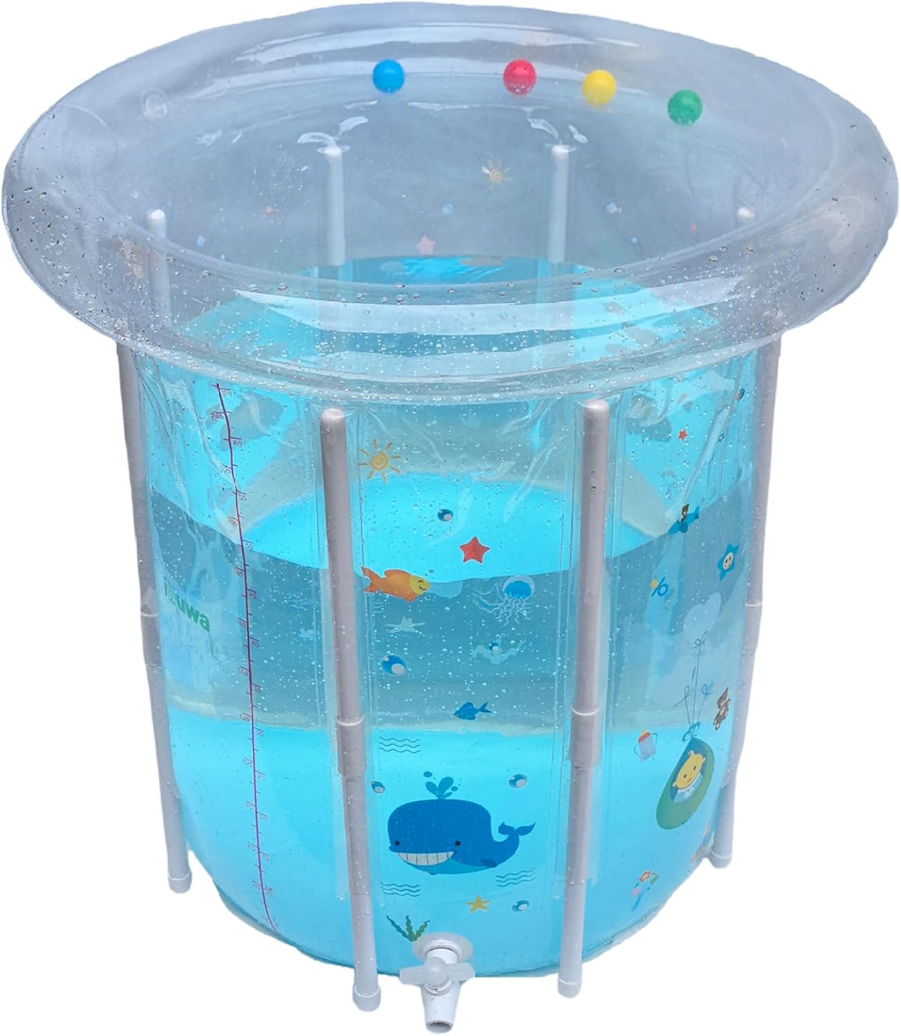 Kiddie Pool 29.5x31.5in Inflatable Baby Pool Cartoon Pattern Baby Swimming with Drainage Transparent Sealed PVC Cooling Toddler for Hot Days