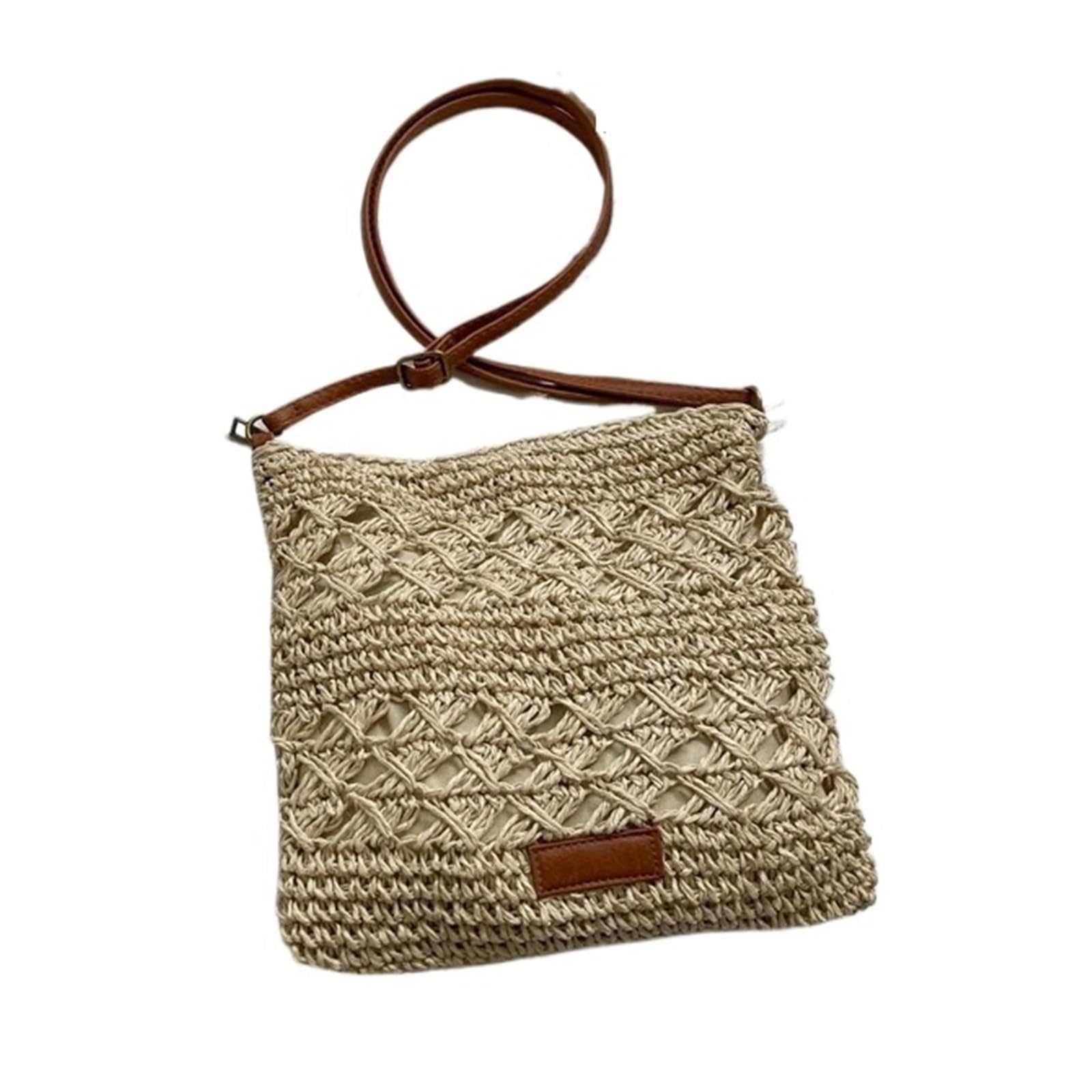 Ebzfaso Beige Straw Woven Crochet Bag