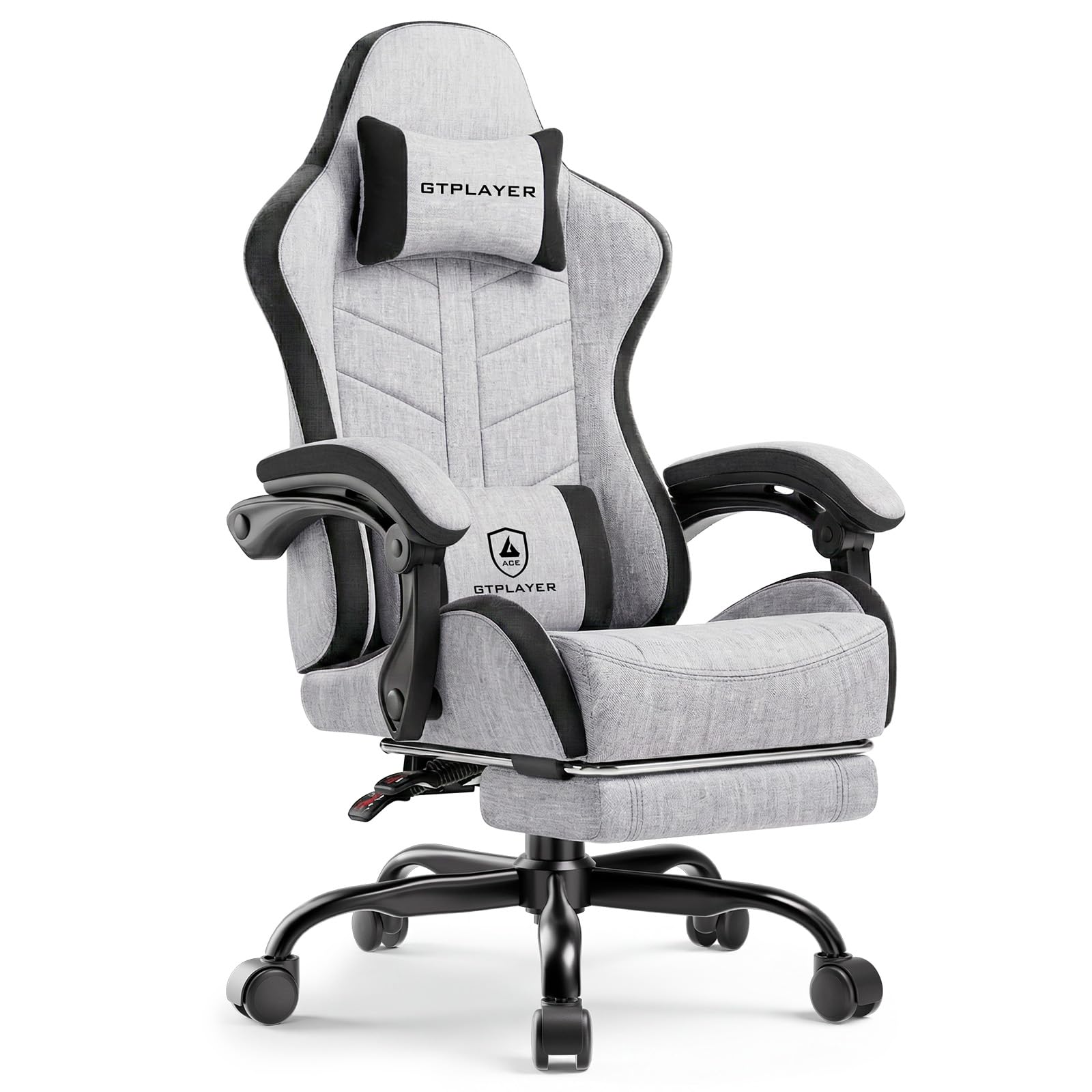 GTPLAYER Gaming Chair for Adults, Computer Chair with Footrest, Grey