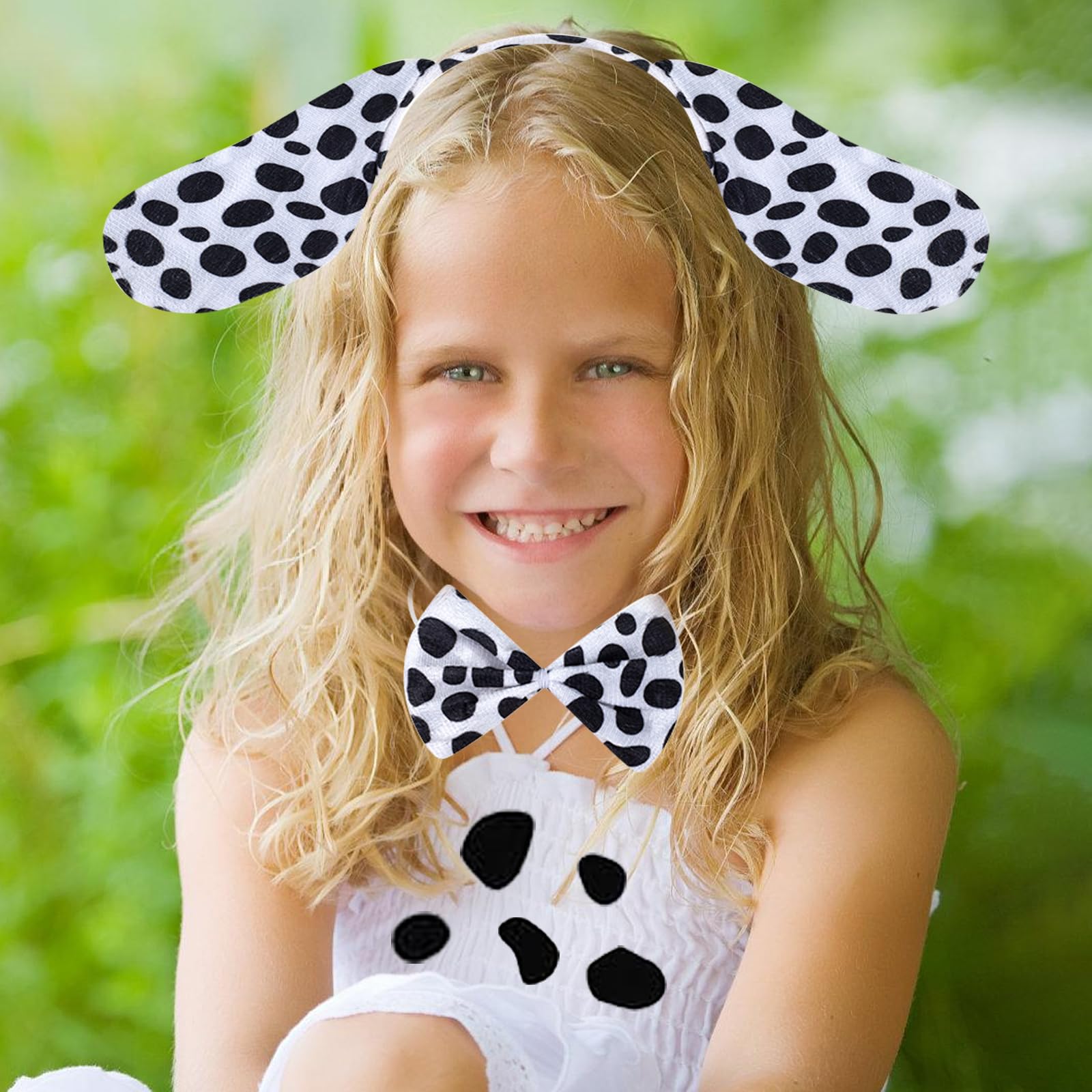 Gibocot 2 Sets Halloween Dalmatian Costume for Kids Adults Includes Spotted Dog Ears Headband Tutu Skirt Tail Bowtie Stickers Trick or treat Outfit for Cospaly Costume Accessories - Image 2