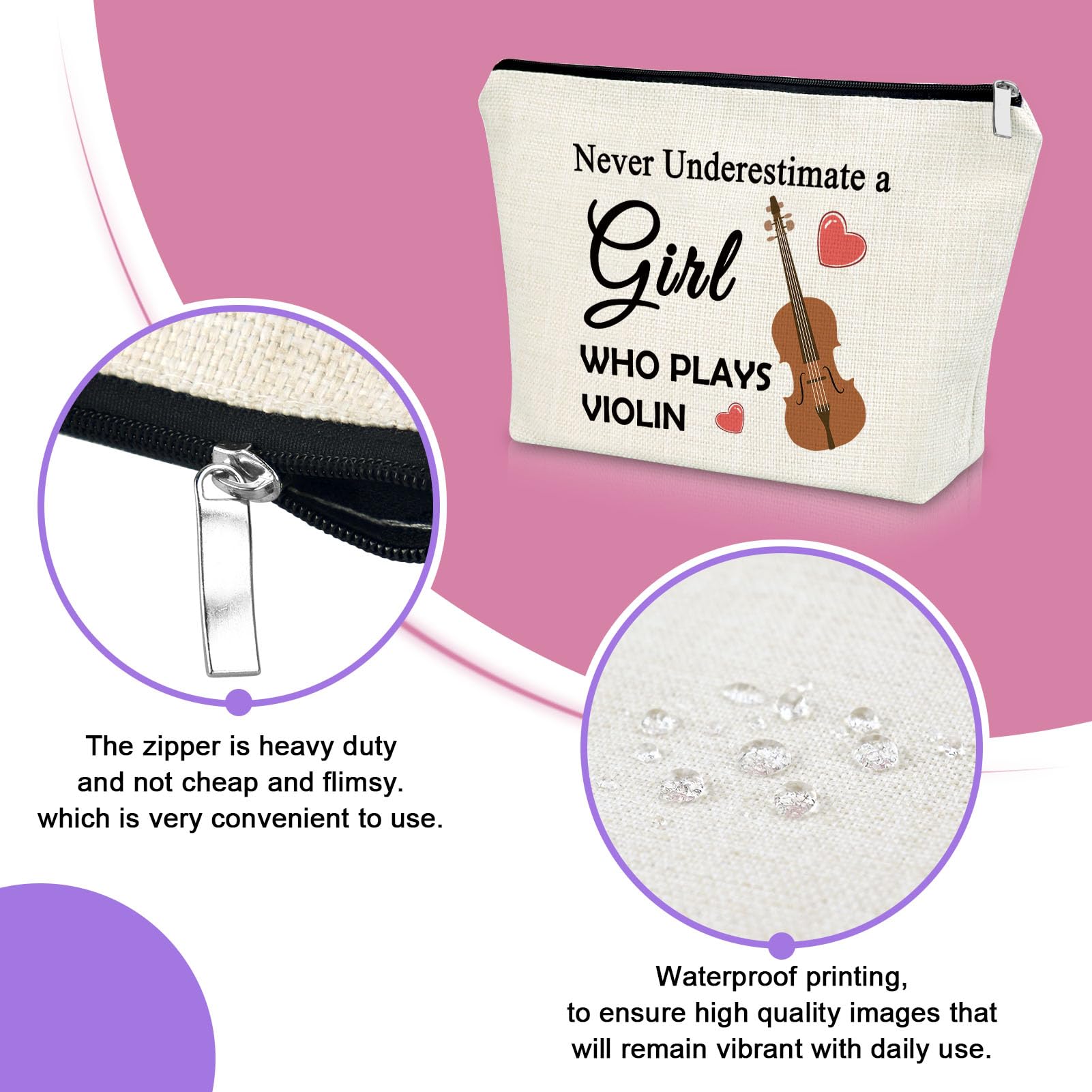 Sazuwu Violin Gifts Women's Makeup Bag Cosmetic Bag for Violin Players Lovers Teachers Music Enthusiasts Violinist Appreciation Graduation Birthday present travel pouch