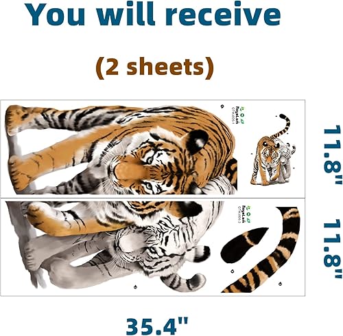 Miniatura 4 de RoyoLam Calcomanía de pared con diseño de tigres blancos y amarillos, para guardería, animales de la selva, extraíble, despegar y pegar,