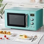 SIMOE Retro Microwave Oven 0.9Cu.ft,900W Compact Countertop Microwave w/5 Micro Power & 8 Auto Cooking, Child Lock, Timer Setting & Glass Turntable, LED Display, Mint Green