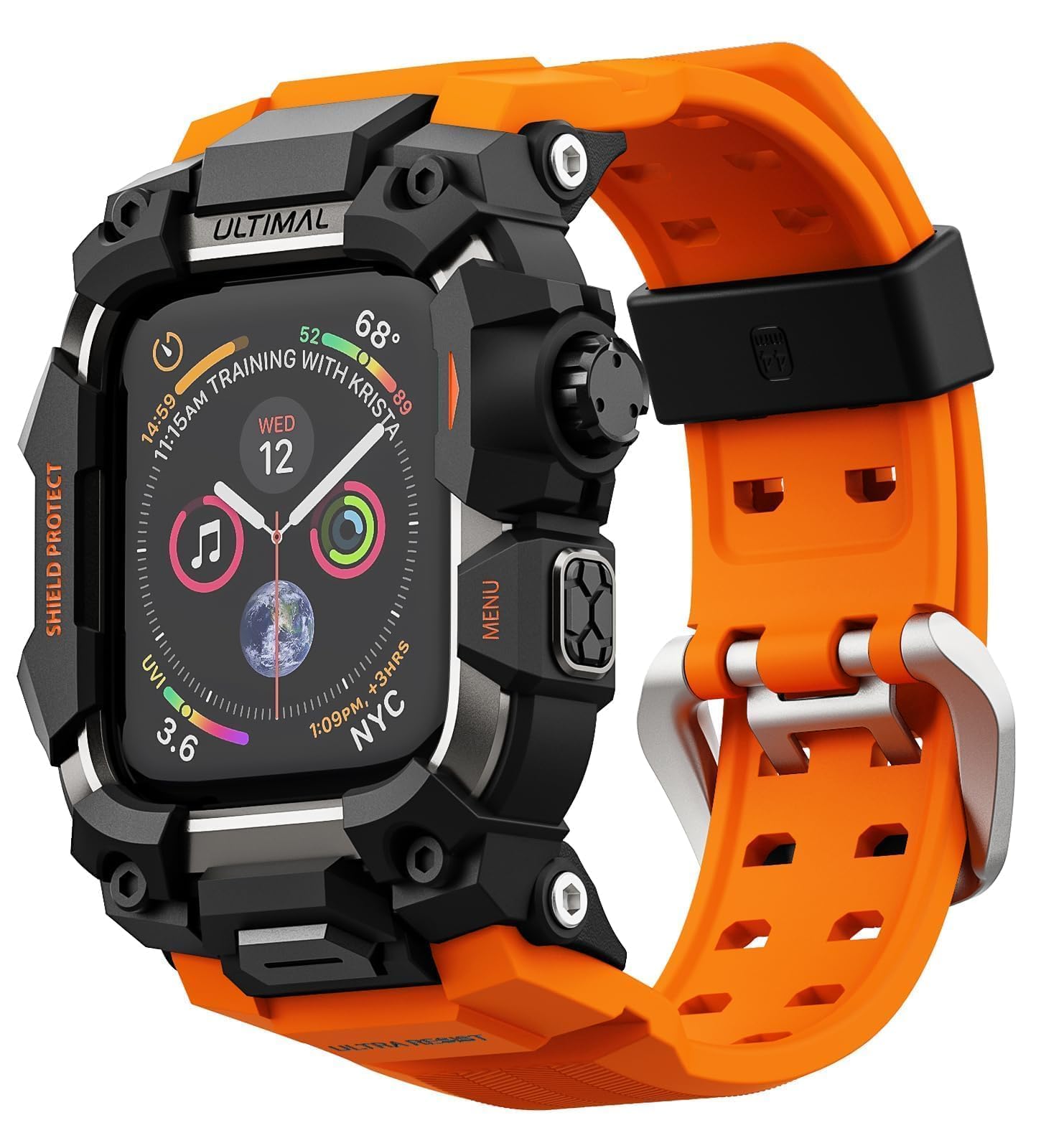 ULTIMAL Banda Deportiva Compatible con Apple Watch 44mm/45mm, Funda Militar Protegida, Casco Rústico TPU, Cinta Ajustable para Apple Watch Serie 9 8 7 6 5 4 SE